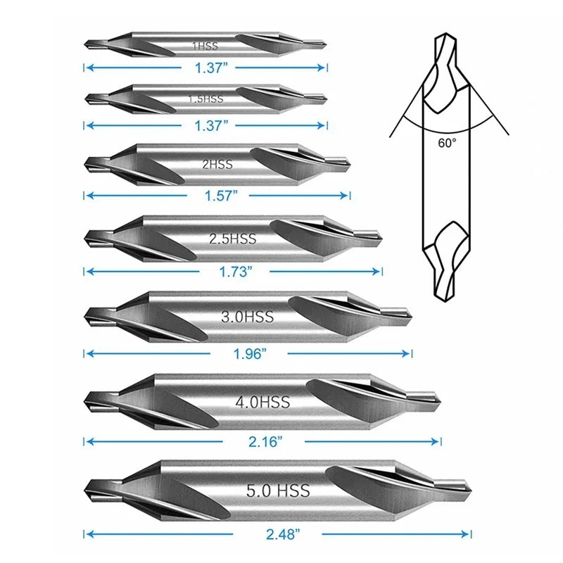 7-Piece Centre Drill Bit Set — 60° Combined Countersink A-Form 1mm