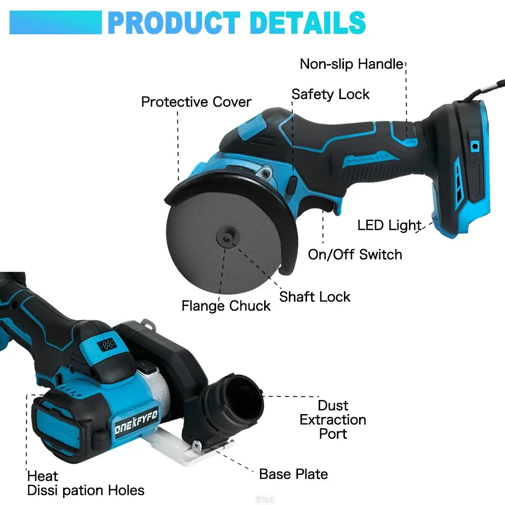 ONEKFYFD 3" Mini Brushless Cordless Circular Saw – Makita 18V Battery