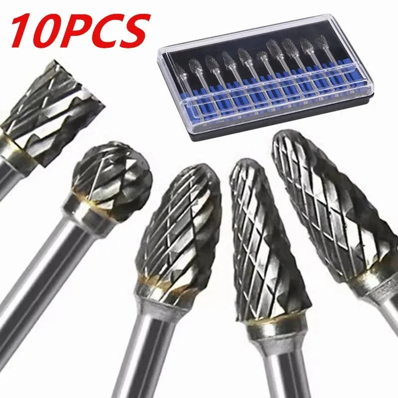 10pcs Tungsten Carbide Burr Set Compatible with 3mm Shank Diameter