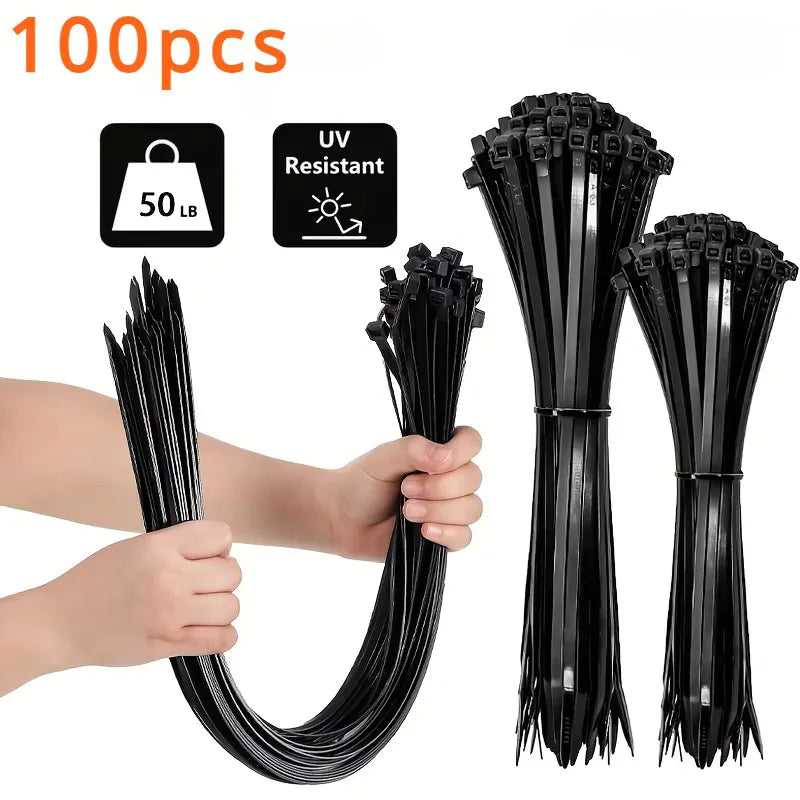 100pcs Black Cable Ties High Tensile Strength, Uv Resistant