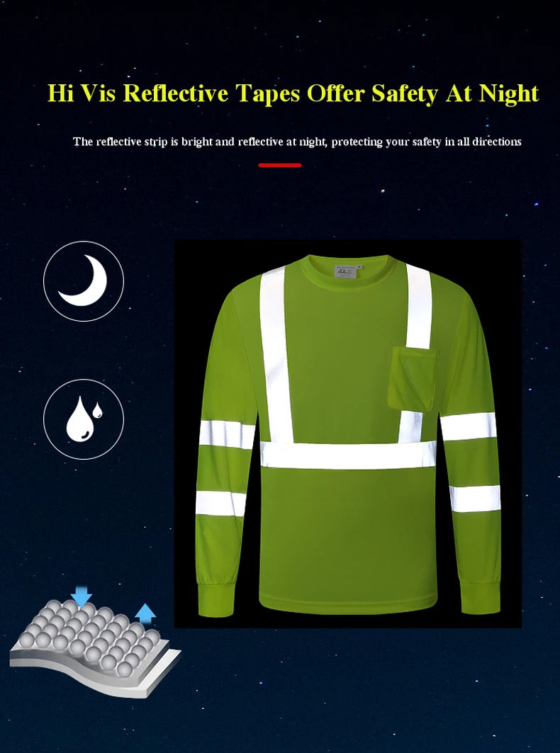 Long Sleeve Safety Shirt High Visibility Reflective Construction Work