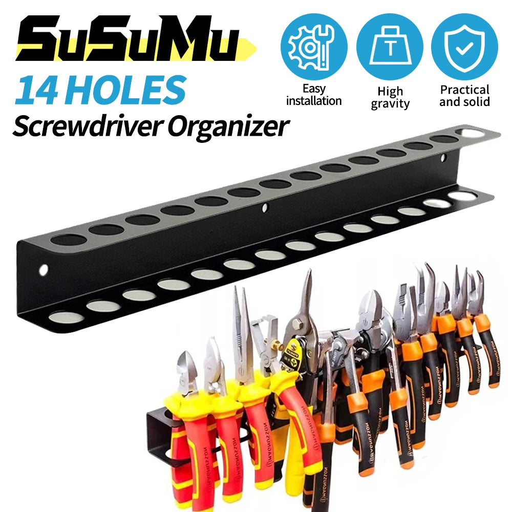 Screwdriver Organizer Tool Wall-mounted 14-hole Hardware Tool Storage