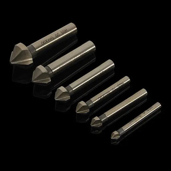 Round shank 6pcs 3 Flute 90 Degree HSS Chamfer Chamfering Cutter End
