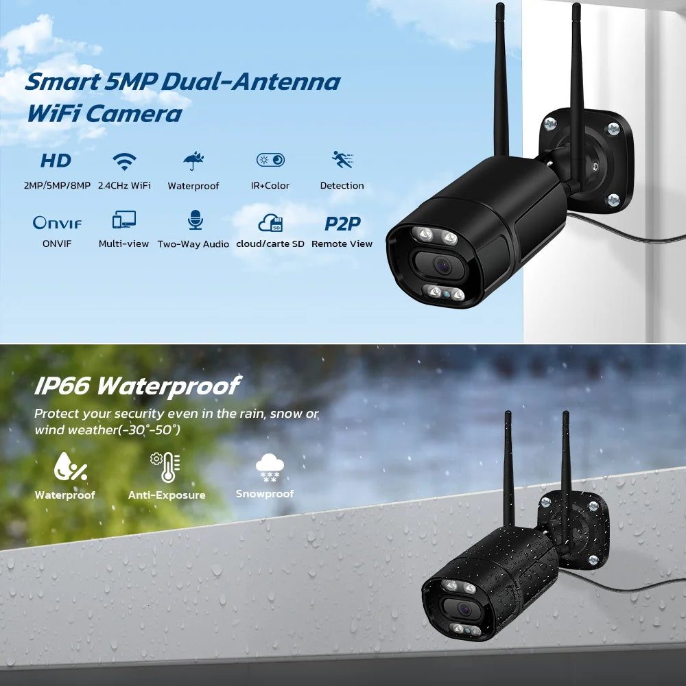 WIFI Camera 5MP HD Outdoor Bullet Surveillance IP Camera AI Human