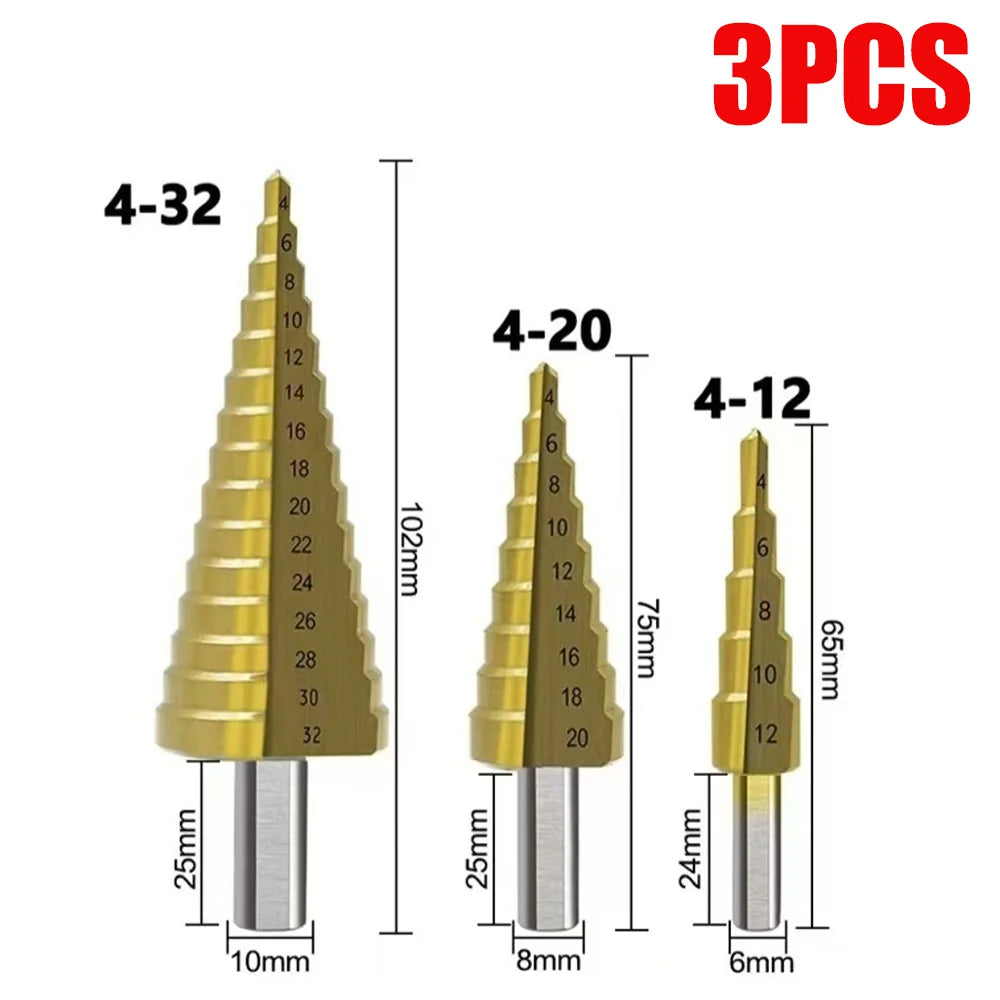 4-52mm 4-42mm 4-32mm Step Drill Bit Set Titanium Straight Flute