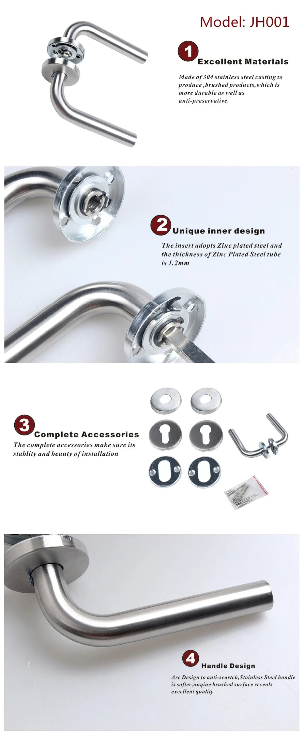 Door Handle Set Stainless Steel Interior Home Lever Handle Lock