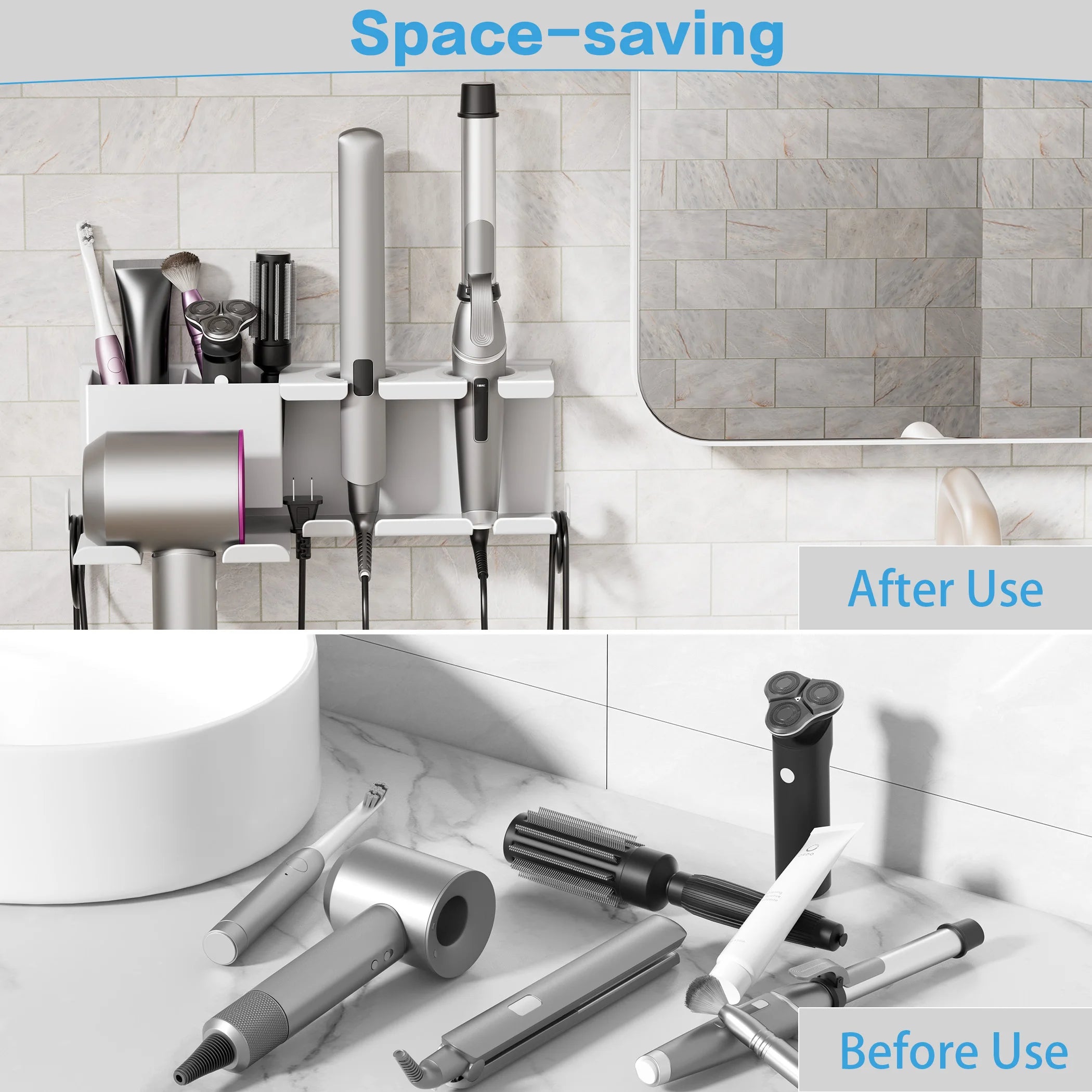 Wall Mounted Hair Dryer Holder Stand Space-Saving Blow
