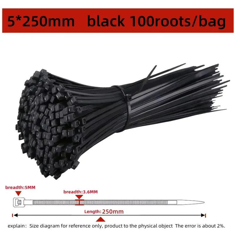 100pcs Black Cable Ties High Tensile Strength, Uv Resistant