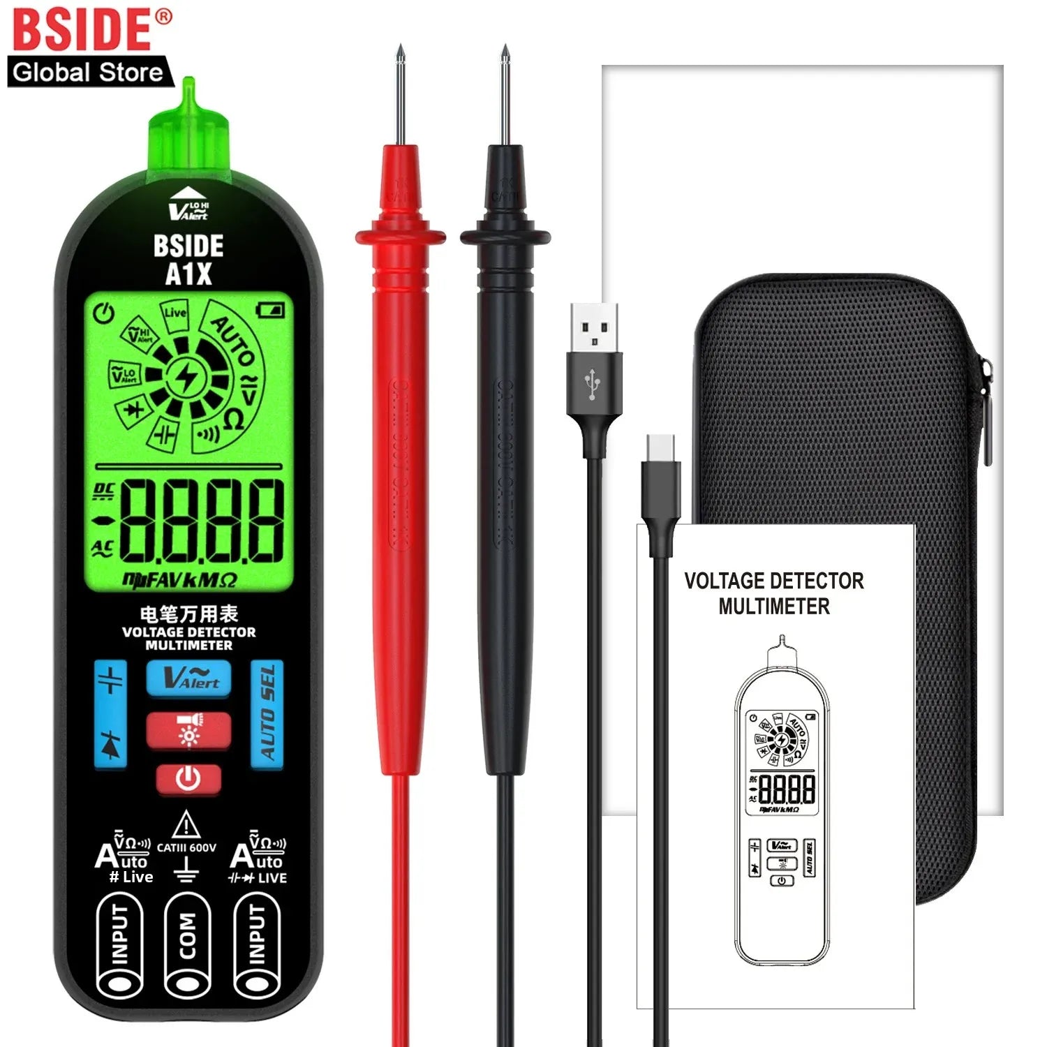 BSIDE NEW Voltage Tester Pen Multimeter Electronic USB Tester