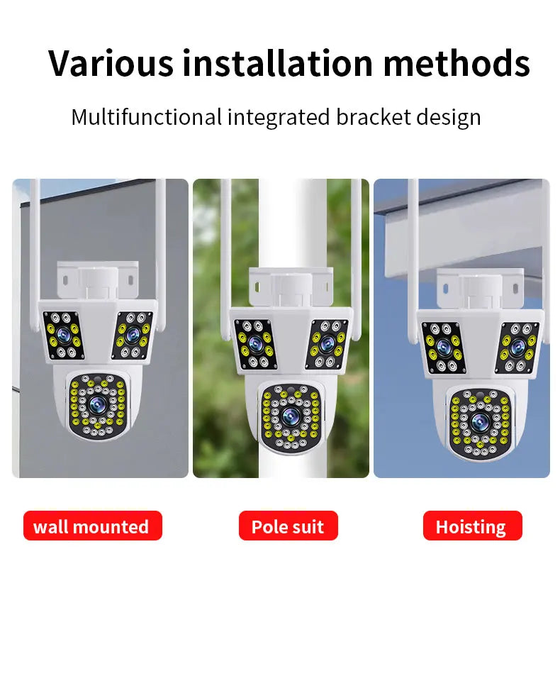 6K 12MP WiFi Outdoor Camera 8X Zoom Three Len Ai Motion Tracking PTZ