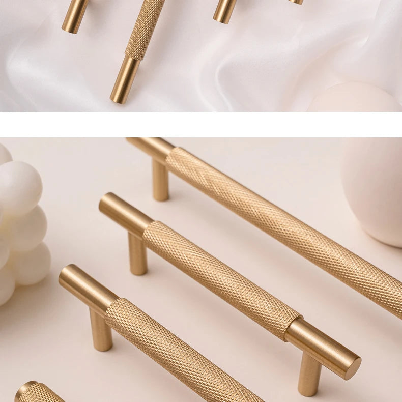 Santaya Solid Brushed Brass Handle Cross Knurled Kitchen Cabinet