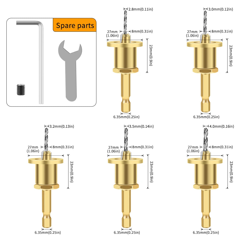 CNC Adjustable Hex Handle Countersink Set — Woodworking Cone Drill
