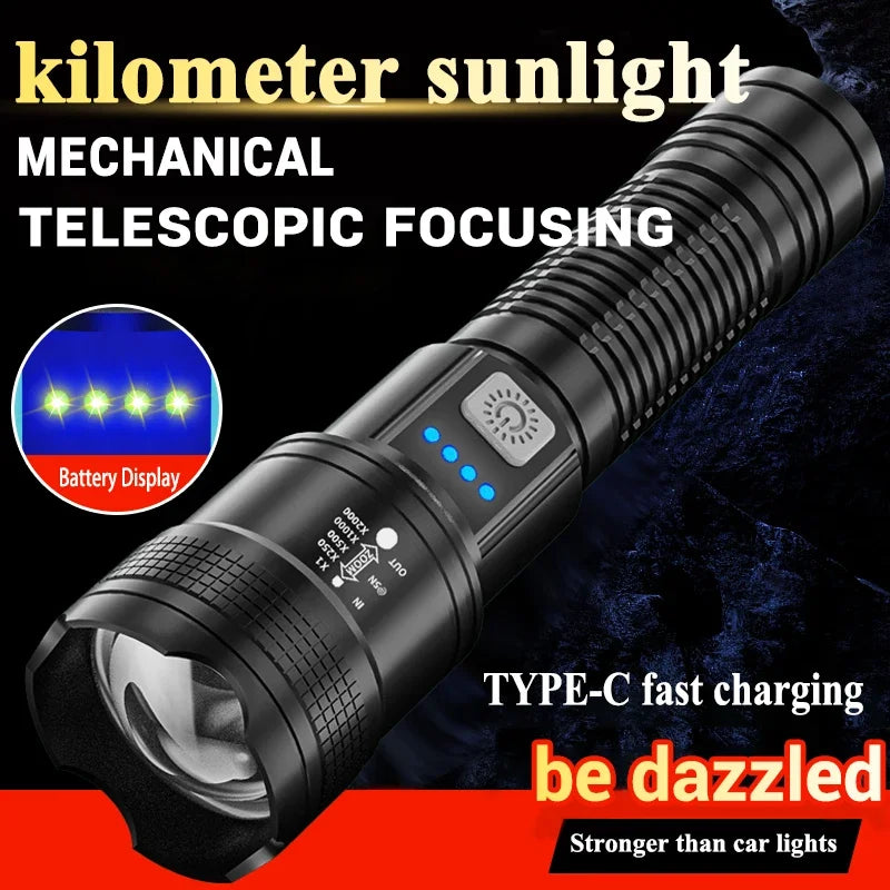 High Strong Power Led Flashlights 2000LM Tactical Torch with Display