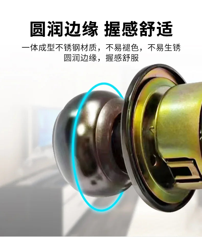 Stainless Round Door Knobs Rotation Lock Knobset Handle