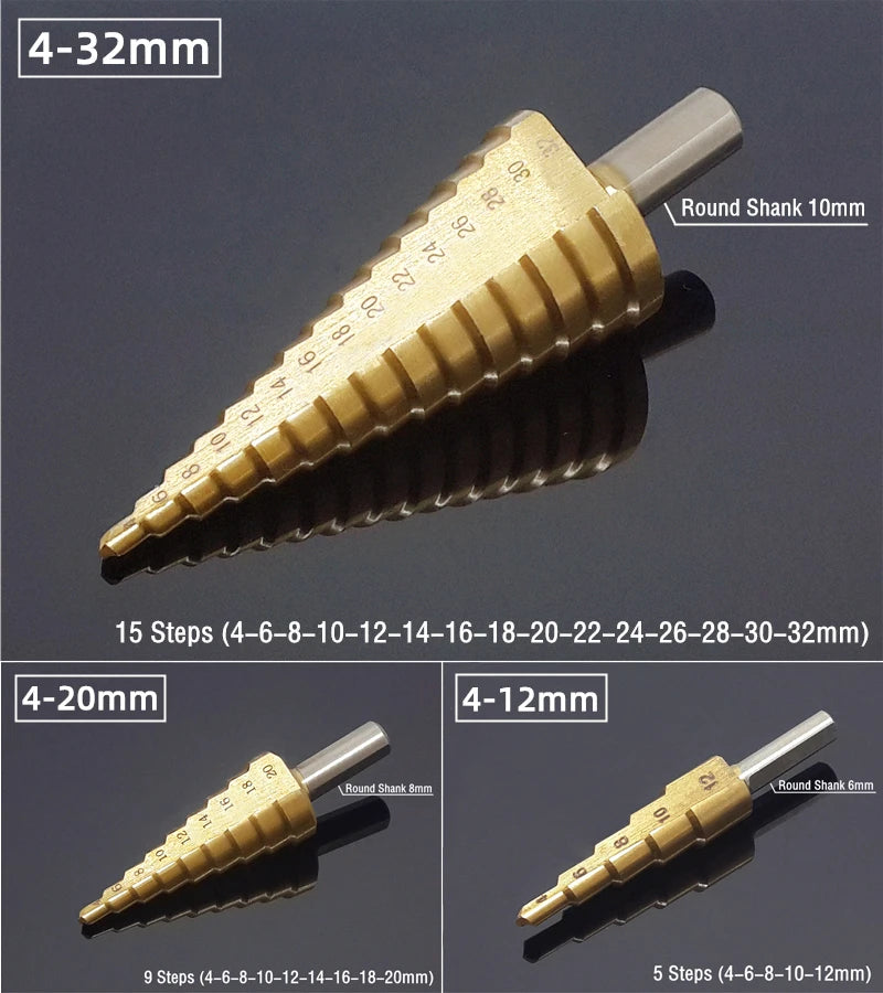 Step Drill Bit Saw Drill Bit Set Titanium 4-12 4-20 4-32mm Wood Metal