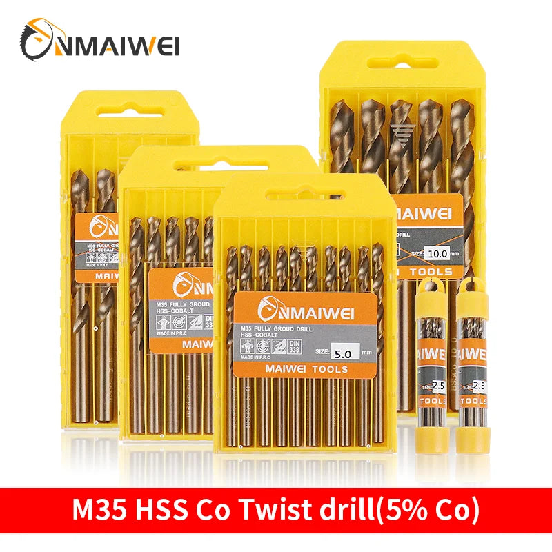 5-10pcs 1-13mm HSS M35 Cobalt Twist Drill Bit Set Solid Tungsten Bits
