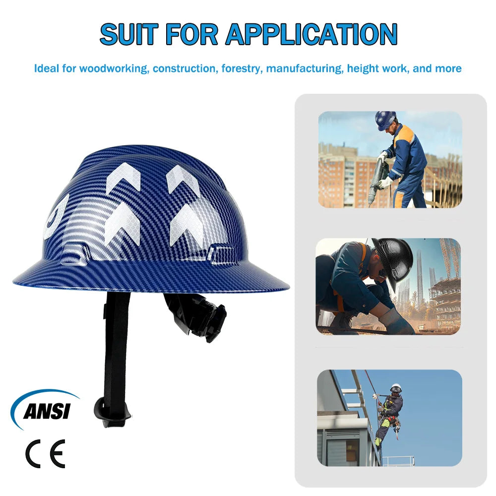 Full Brim Safety Helmet with Reflective Stickers – CE Certified Hard Hat