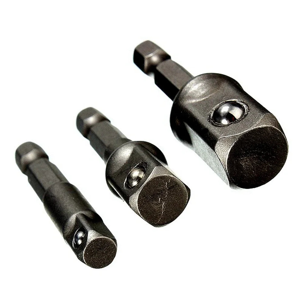 3Pcs Hex Socket Drill Adapter 1/4" 3/8" 1/2" Hex Shank Extension