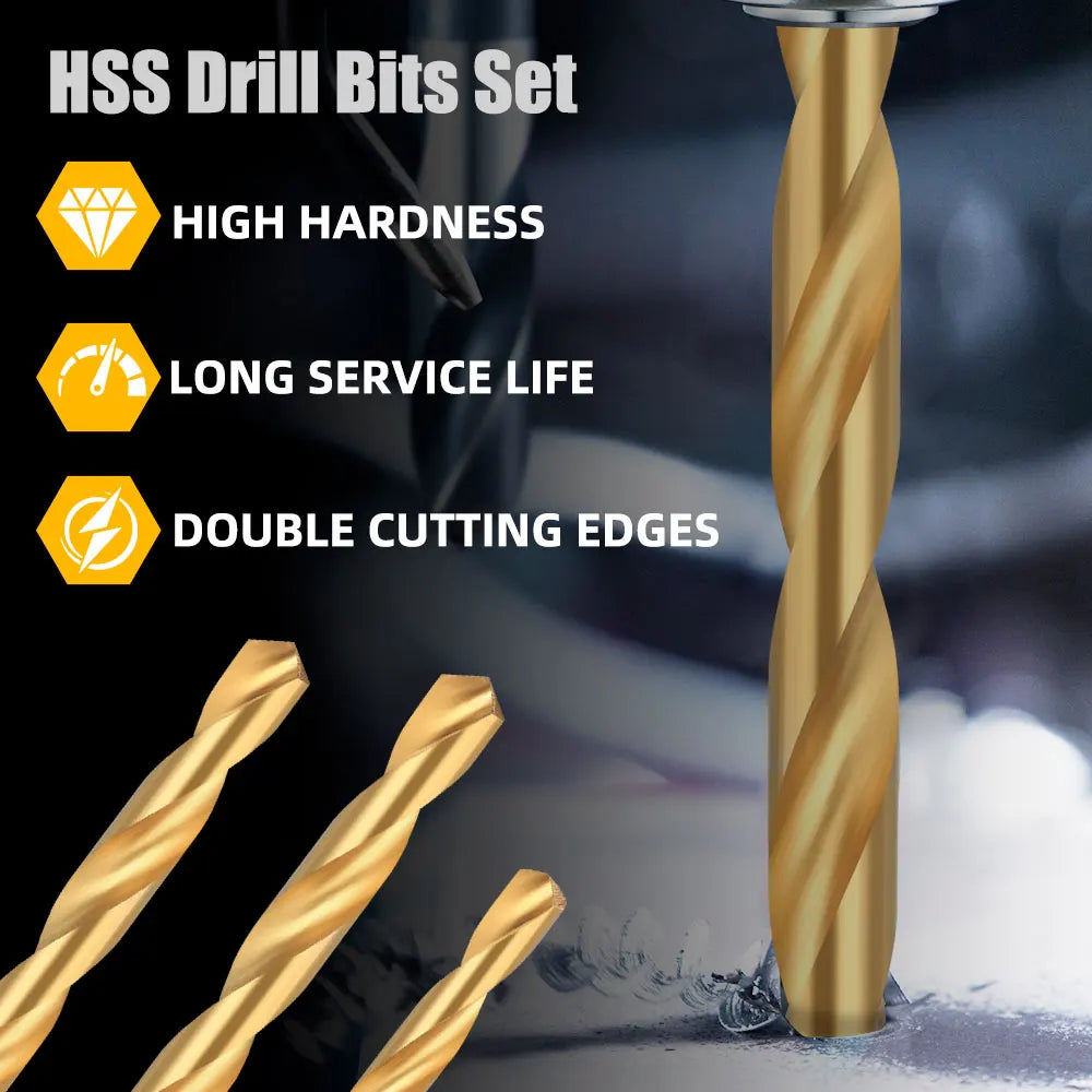 XCAN 50Pcs HSS Titanium Coated Twist Drill Set 1-3mm Straight Shank