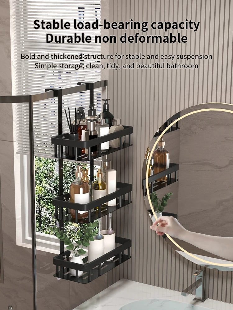 Bathroom wall mounted three-layer storage rack, door mounted rack