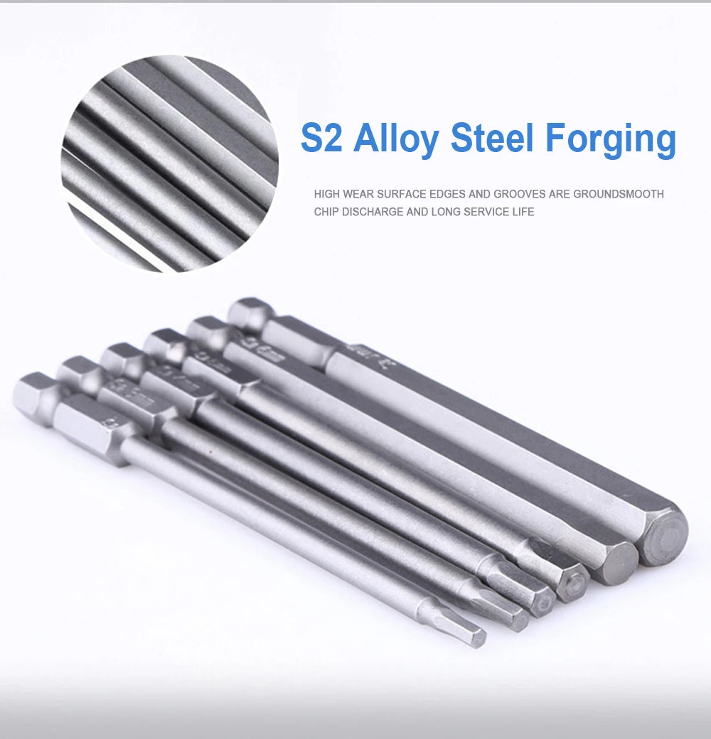 8pcs 100mm Hex Head Allen Wrench Drill Bits Set SAE Metric Allen