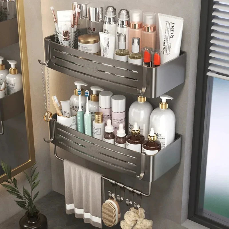 Wall Mounted No-Drill Bathroom Shelf Aluminum Alloy Storage Holder
