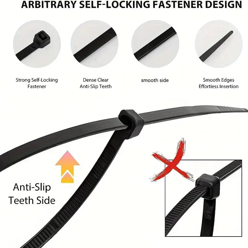 100pcs Black Cable Ties High Tensile Strength, Uv Resistant