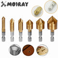 6pcs 1/4'' Countersink Drill Bit Set Hex Shank HSS 5 Flute