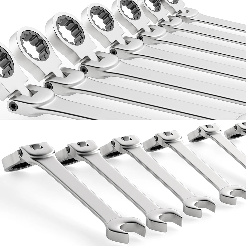 Ratcheting Combination Wrench Set, 6-22mm Metric Flex Head Ratcheting