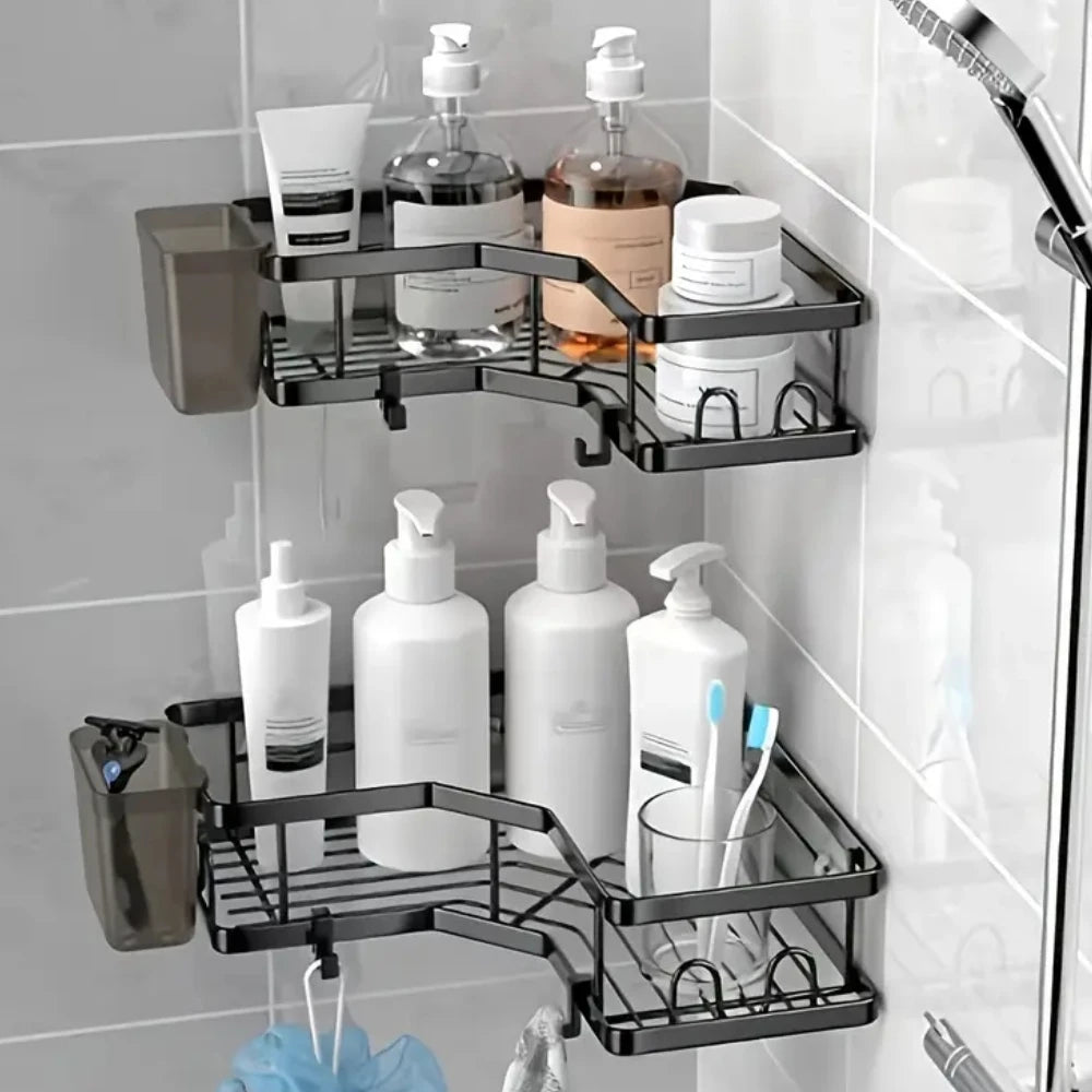 No Drilling Stainless Steel Triangle Double Layer Shelf