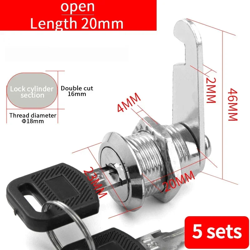 5/20 Sets Security Cam Locks - Metal Alloy Cylinder Cabinet Locker