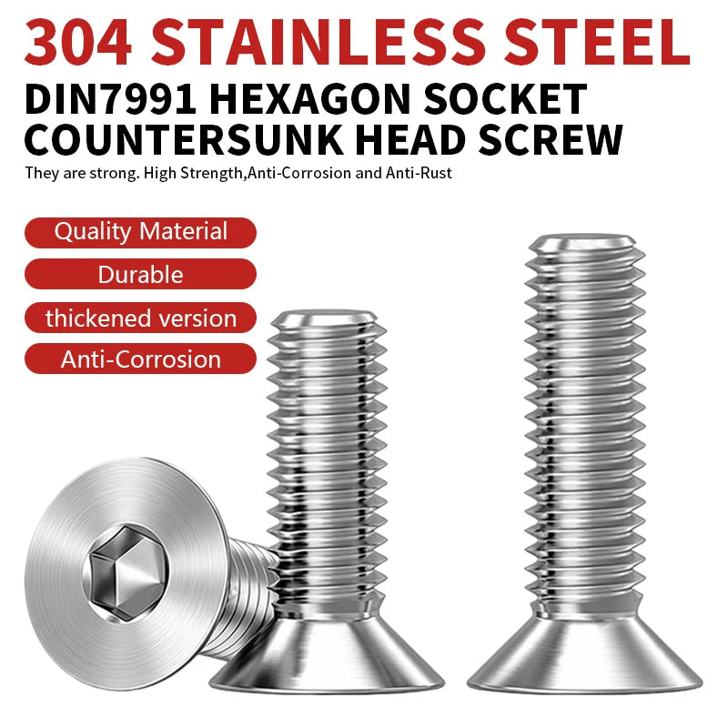 304 Stainless Steel Hexagon Socket Countersunk Head Screw DIN7991 M3