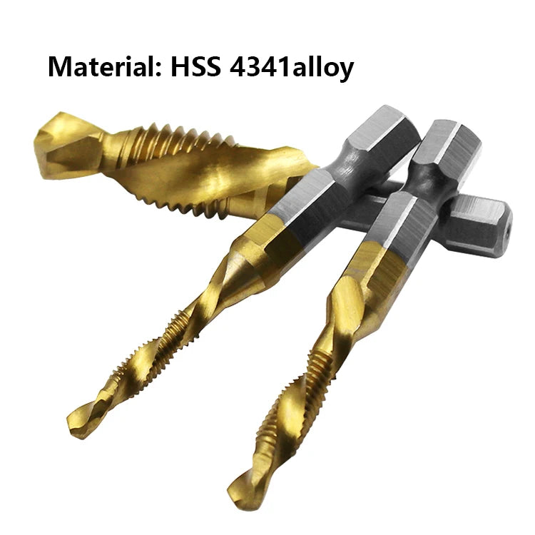 1/6Pcs Tap Drill Bit Set Hex Shank Titanium Plated HSS Screw Thread