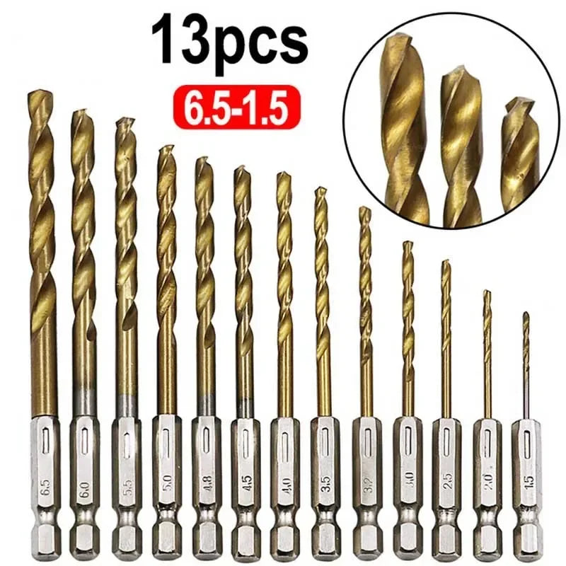 13/16-Piece Titanium Coated HSS Drill Bit Set — 1m - View 1