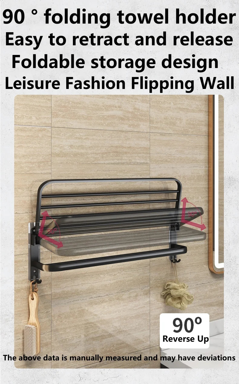 Matte Black 50CM Folding Holder With Hook Towel Holder Wall Mount