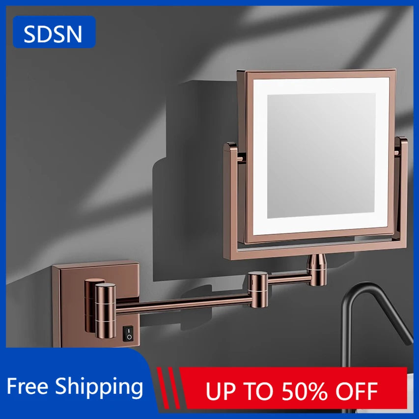 Rose Gold Square Led Bathroom Mirror Wall Mounted Lighted Bathroom ...