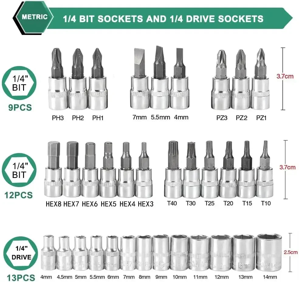 1Pc Krachtige 46pcs/set Carbon Steel Combination Set 1/4" Wrench
