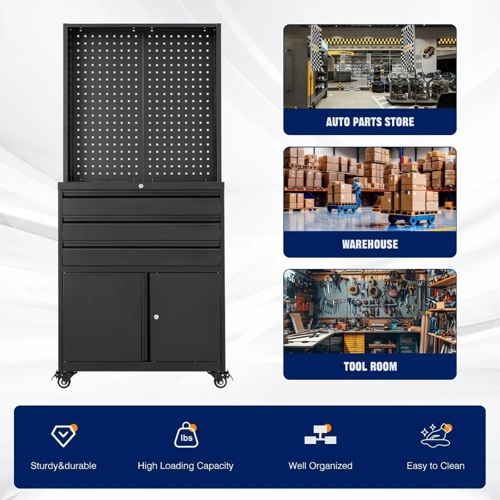 71" Rolling Steel Garage Cabinet – 3 Drawers, 2 Doors & Adjustable