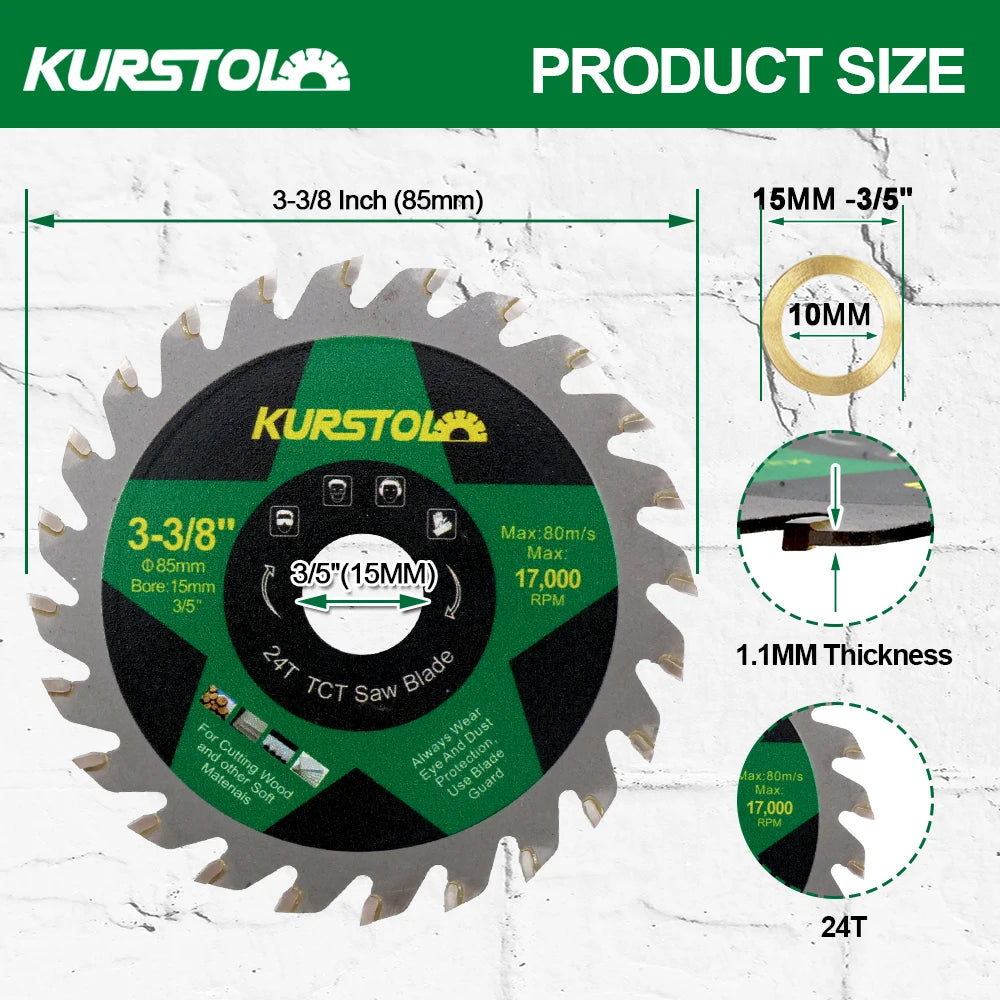 KURSTOL 5-Pack 85mm TCT Mini Circular Saw Blades – Wood & Plastic