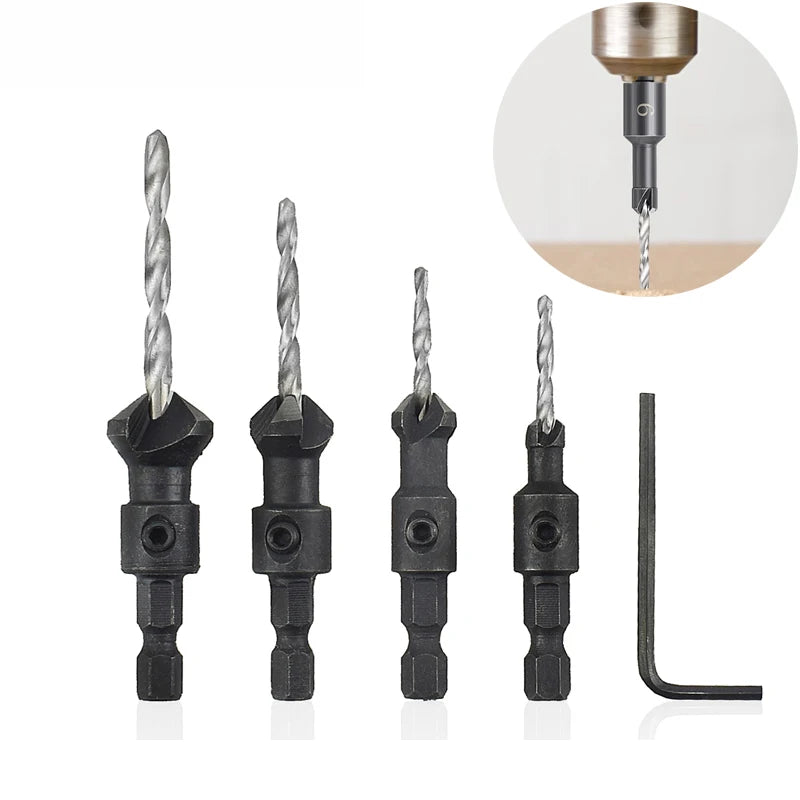 4pc Cone-shaped Countersunk Head Drill Hexagonal Shank Hole Expanding