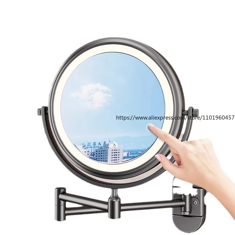 Bathroom Suction Cup with Light Makeup Mirror Wall Mounted