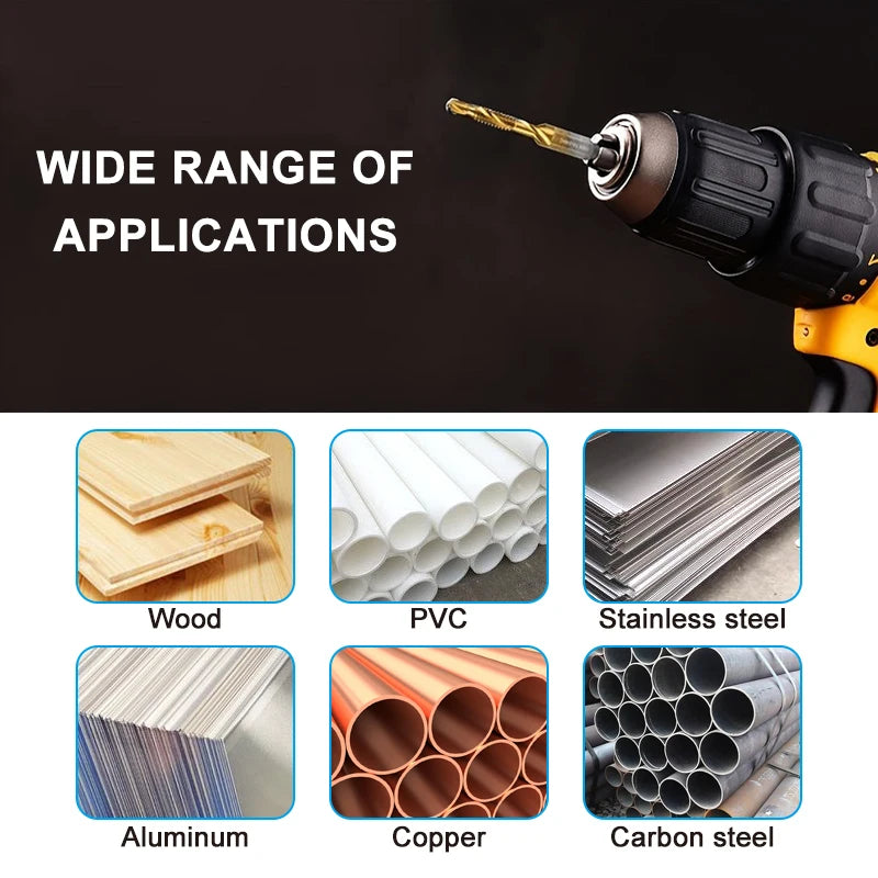 6pc High-speed Steel 4341 Titanium Plated Composite Tap Drill