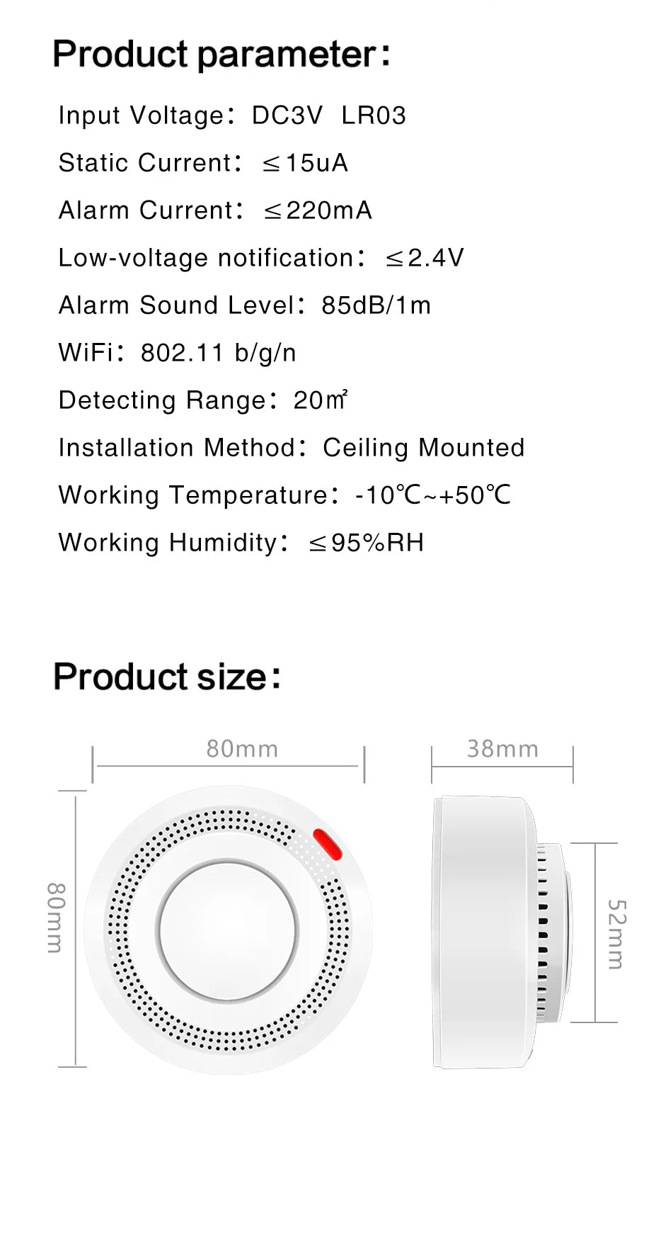 Tuya Smart WiFi Smoke Sensor Fire Protection Smoke Detector 85dB