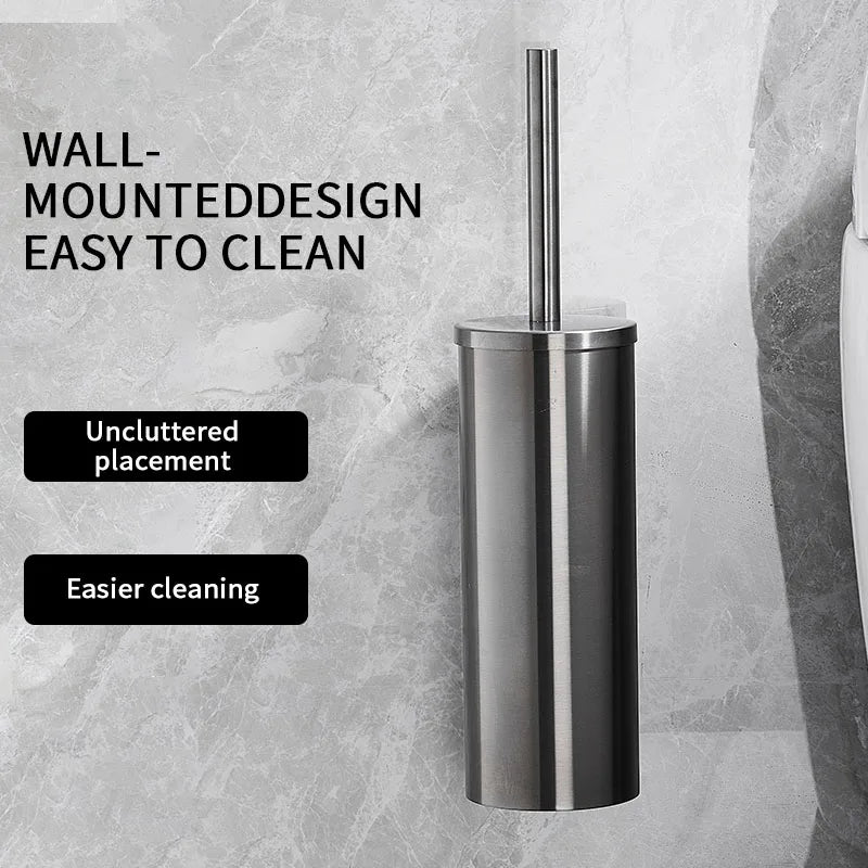 Toilet Brush Wall Mounted 304 Stainless Steel Cleaning Tools No Drill