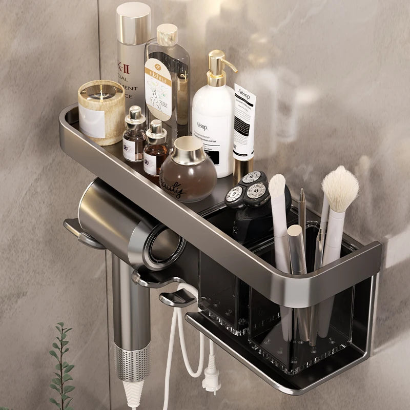 Bathroom Shelf Makeup Storage Organizer Aluminum Alloy Hair Dryer