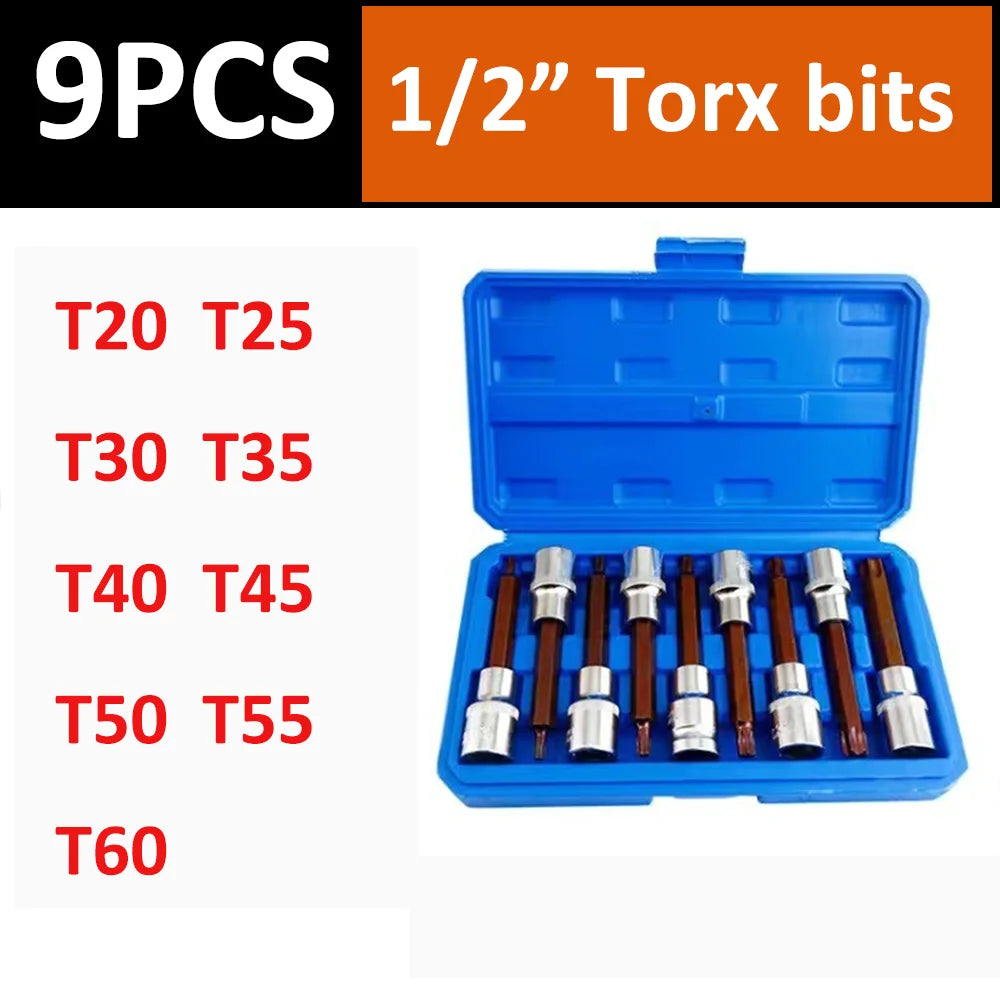 1/2 Long Torx Screwdriver Bits 100mm 1/2" Drive Bit Socket T10 T15