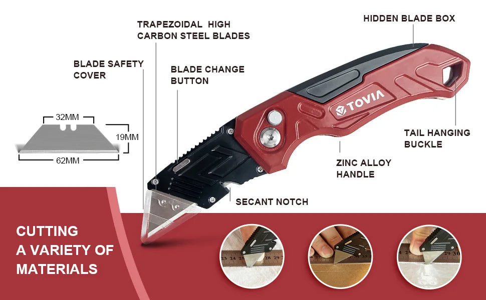 T TOVIA Folding Knife Replaceable Utility Knife for Cable Cartons