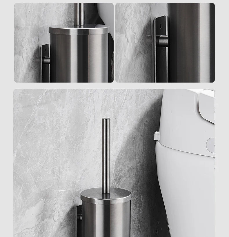 Toilet Brush Wall Mounted 304 Stainless Steel Cleaning Tools No Drill