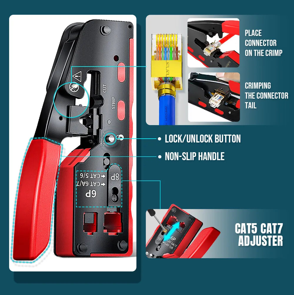 AMPCOM RJ45 Pass-Through Crimping Kit – Crimper, Punch-Down & Tester