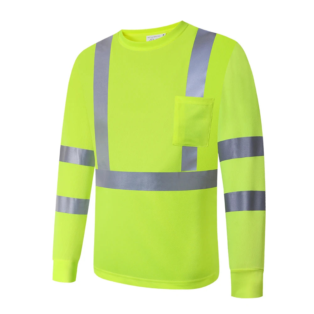 Long Sleeve Safety Shirt High Visibility Reflective Construction Work